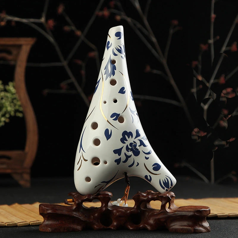 12-Hole Alto C Ocarina with Blue Floral Design