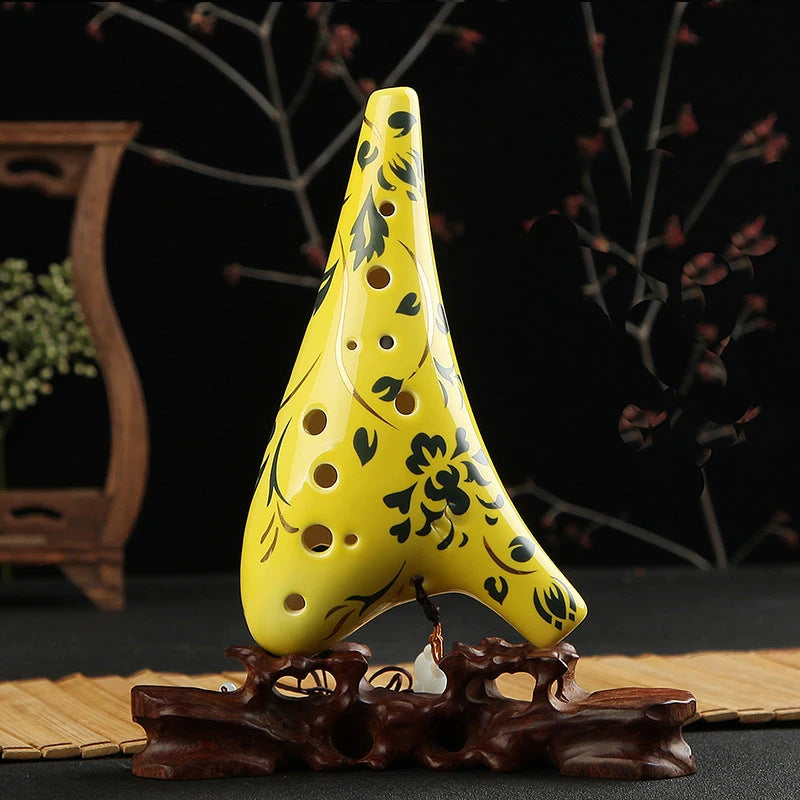12-Hole Alto C Ocarina with Blue Floral Design