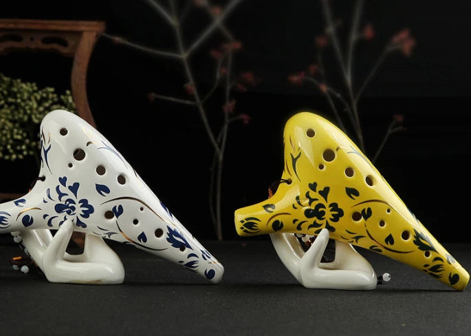 12-Hole Alto C Ocarina with Blue Floral Design