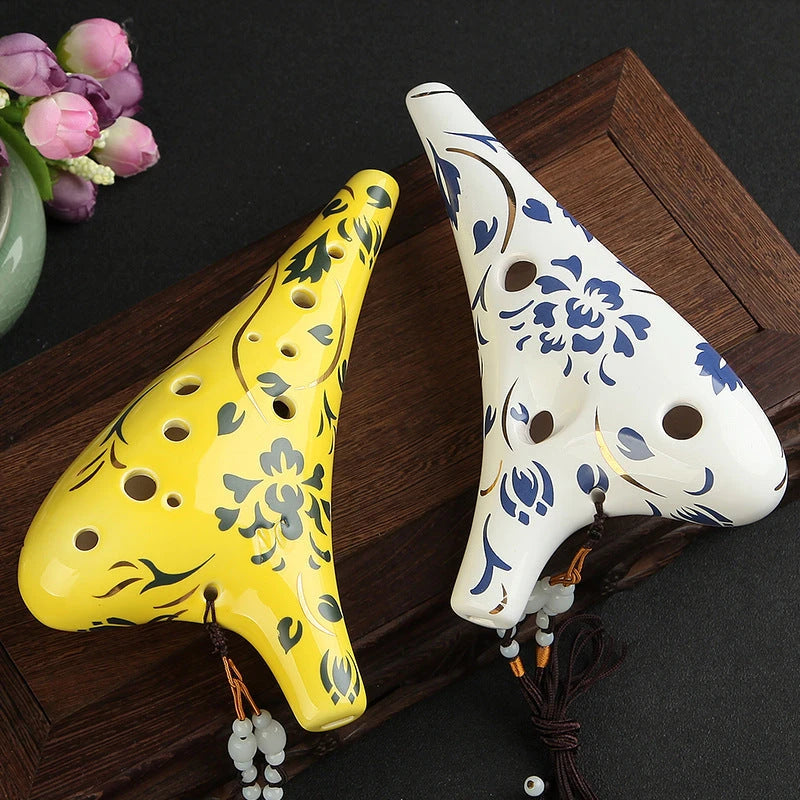 12-Hole Alto C Ocarina with Blue Floral Design