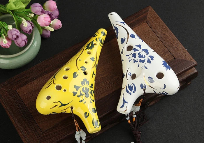 12-Hole Alto C Ocarina with Blue Floral Design