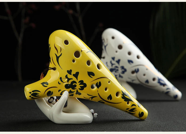 12-Hole Alto C Ocarina with Blue Floral Design
