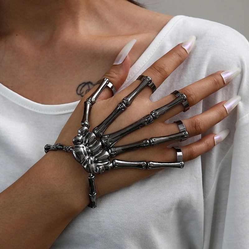 Fashionable Halloween Skeleton Stretch Bracelet & Ring