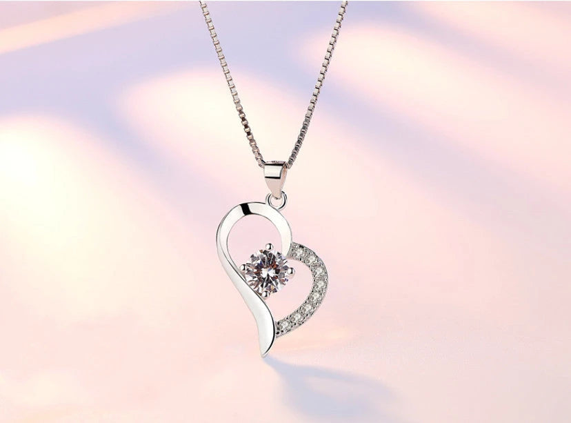 Sweet Heart Pendant Necklace for Women - Silver Jewelry