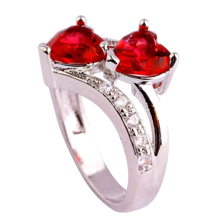 Zircon Ring - Double Heart Design Jewelry