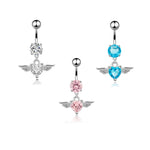 Angel Wings Zirconia Heart Navel Ring Jewelry