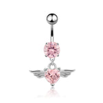 Angel Wings Zirconia Heart Navel Ring Jewelry