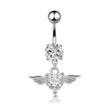 Angel Wings Zirconia Heart Navel Ring Jewelry