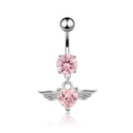 Angel Wings Zirconia Heart Navel Ring Jewelry