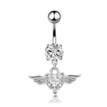 Angel Wings Zirconia Heart Navel Ring Jewelry