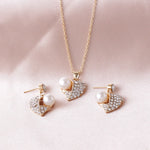 Heart Pearl Jewelry Set with Earrings and Necklace