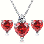 Heart-Shaped Zirconia Earrings and Necklace Set
