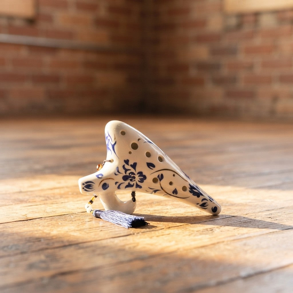 12-Hole Alto C Ocarina with Blue Floral Design
