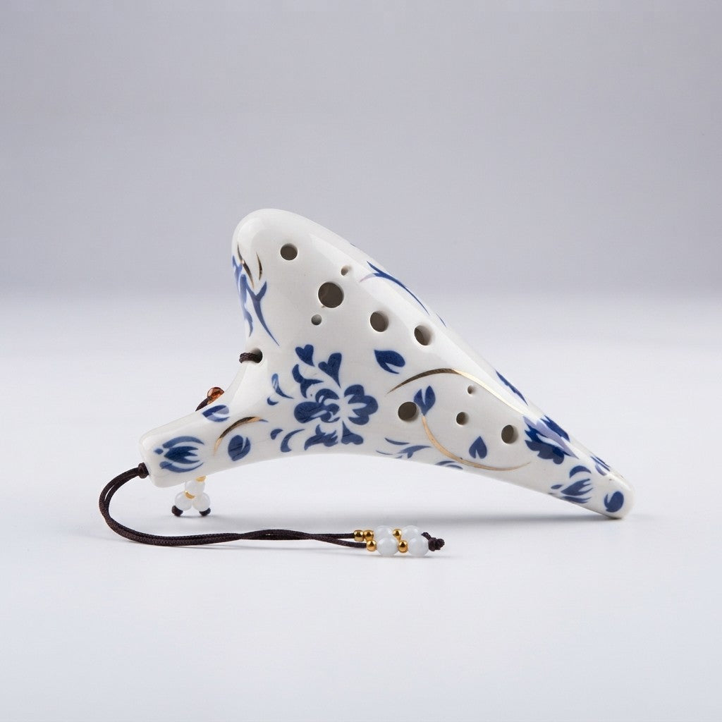12-Hole Alto C Ocarina with Blue Floral Design