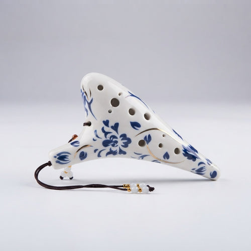 12-Hole Alto C Ocarina with Blue Floral Design