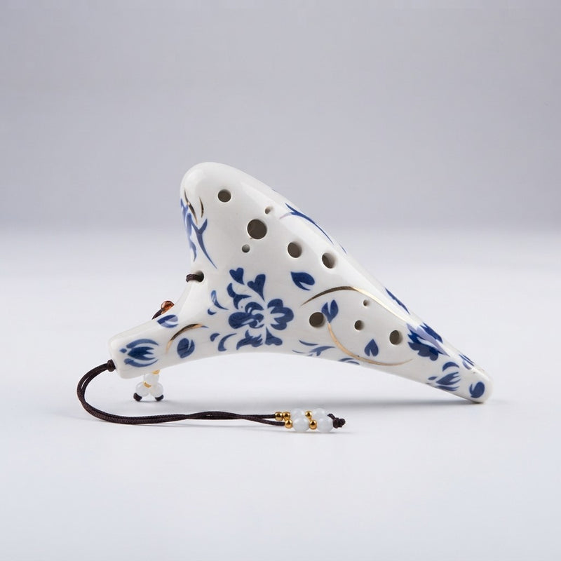 12-Hole Alto C Ocarina with Blue Floral Design