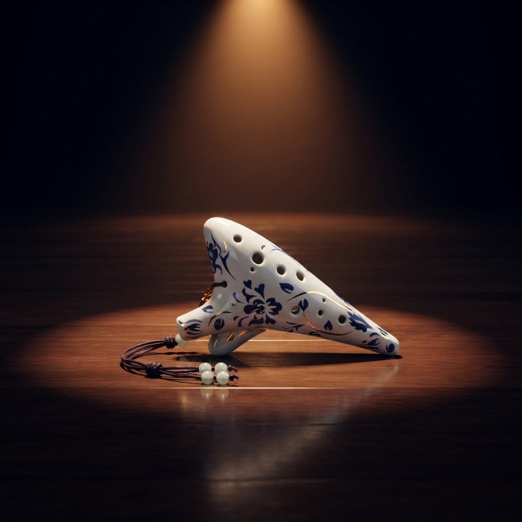12-Hole Alto C Ocarina with Blue Floral Design